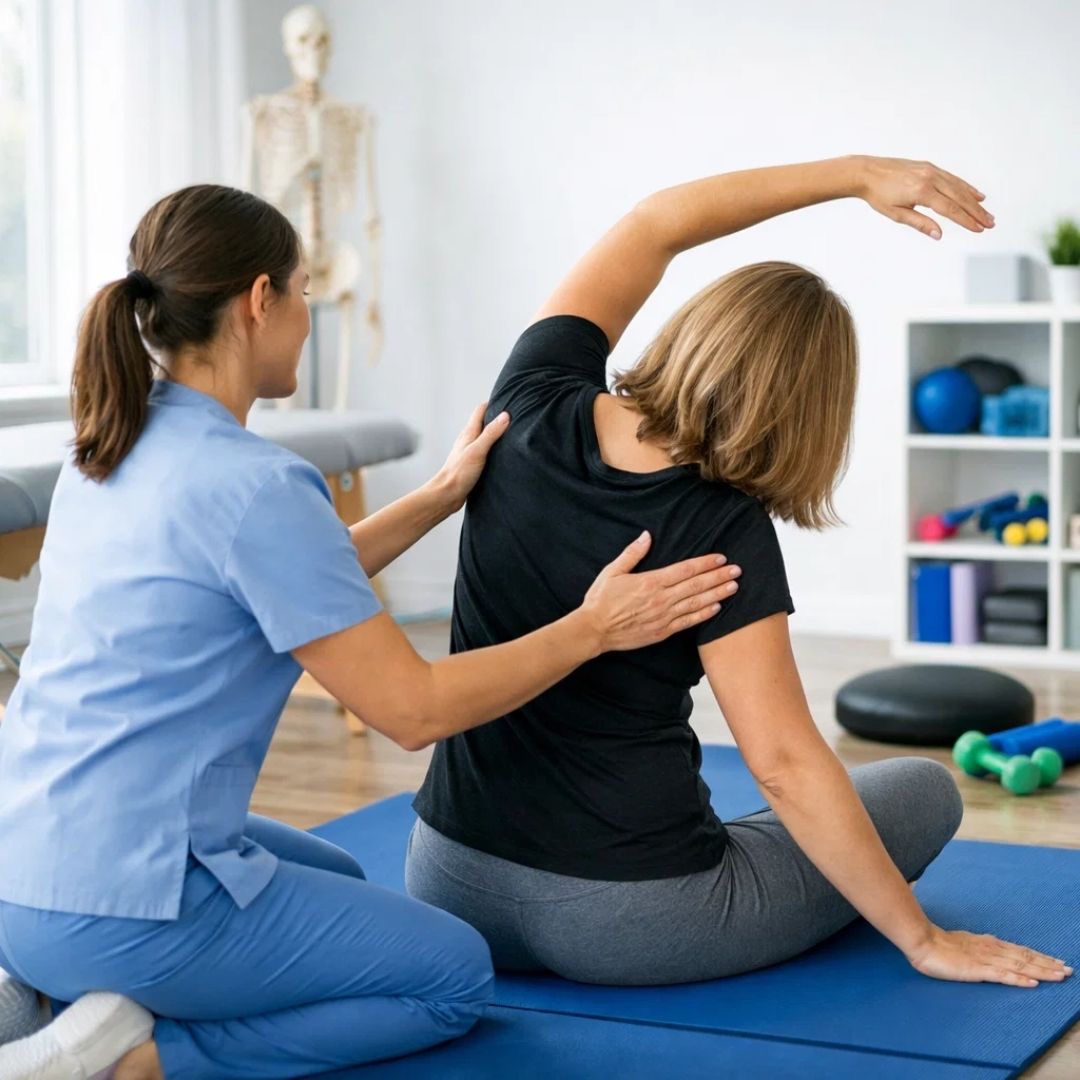 Physiotherapy assessment for office worker posture and desk pain at Next Level, Dubai Marina